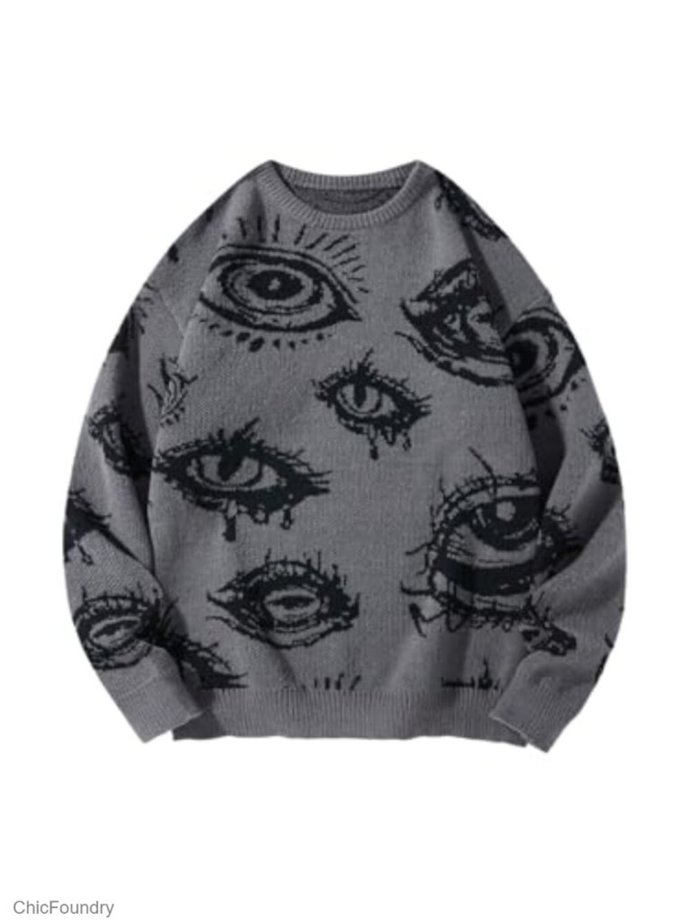 Oversized Goth Grunge Pullover Sweater with Graphic Knit